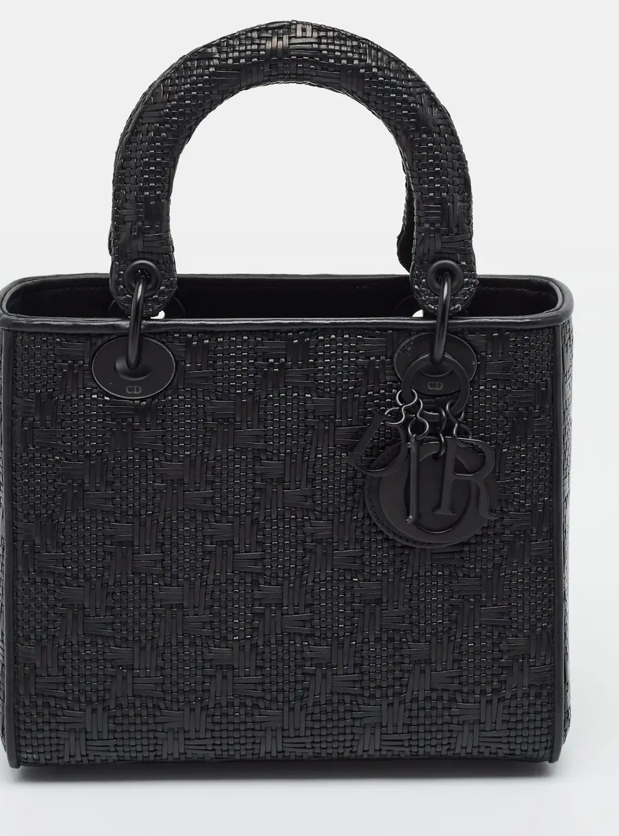 Dior Lady Dior Medium Black Woven Leather Tote