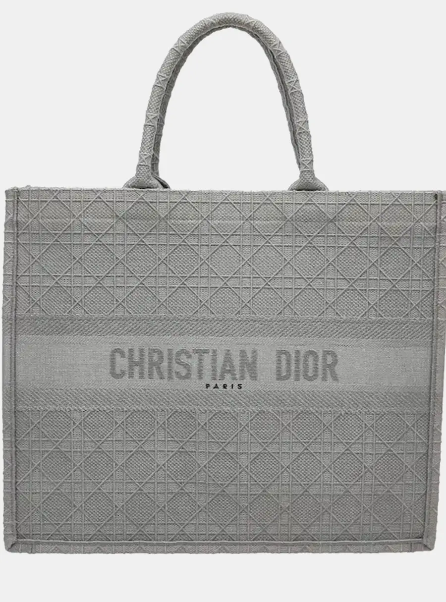 Christian Dior Cannage Medium Grey Embroidered Canvas Top Handle Bag