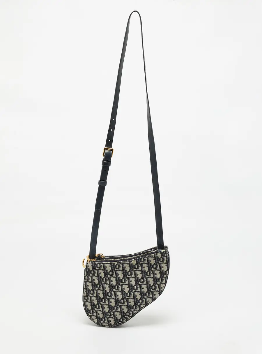 Dior Saddle Trio Navy Blue Oblique Canvas and Leather Pouch Bag