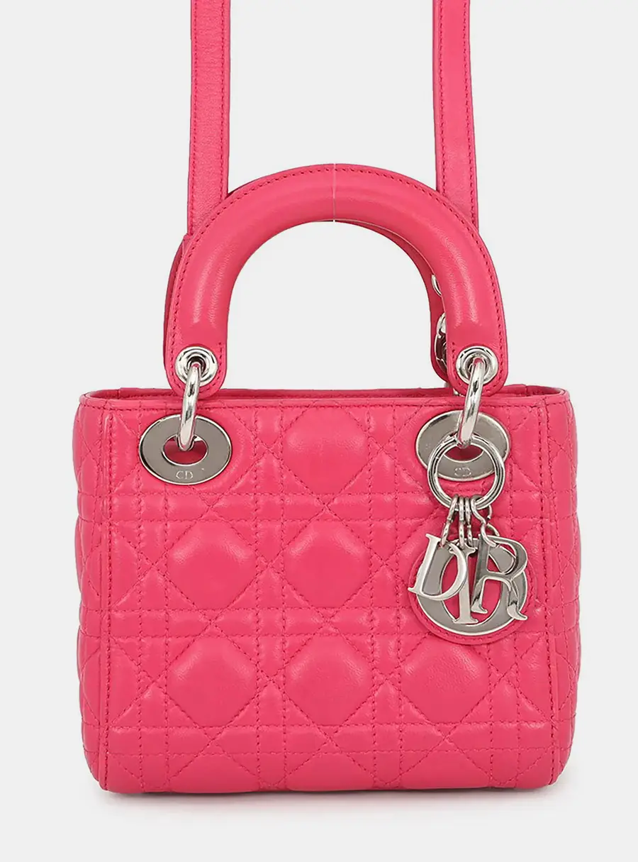 Dior Lady Dior Mini Pink Cannage Lambskin Leather Top Handle Bag