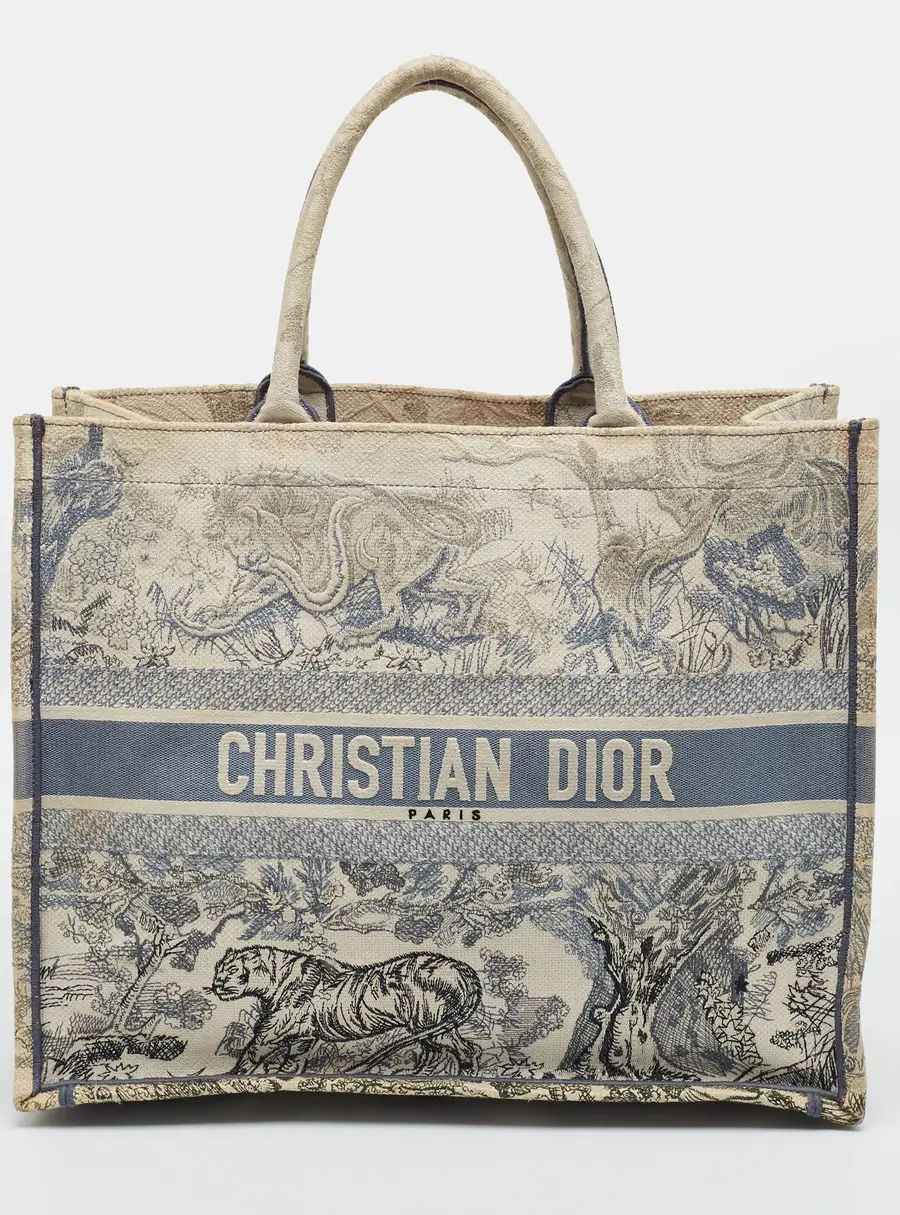 Dior Book Large Grey Toile de Jouy Embroidered Canvas Tote