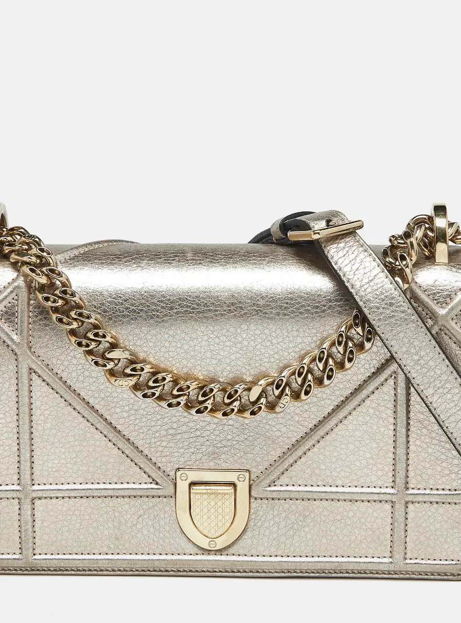 Dior Diorama Small Metallic Cannage Leather Flap Bag