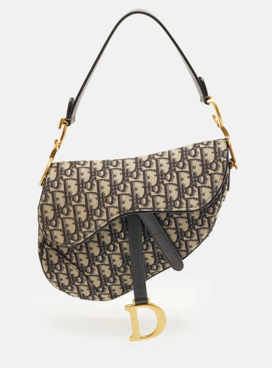 Dior Saddle Navy Blue Oblique Canvas and Leather Bag