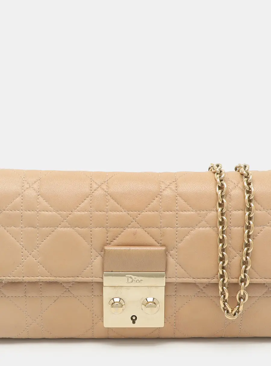 Dior Miss Dior Beige Quilted Leather Wallet On Chain