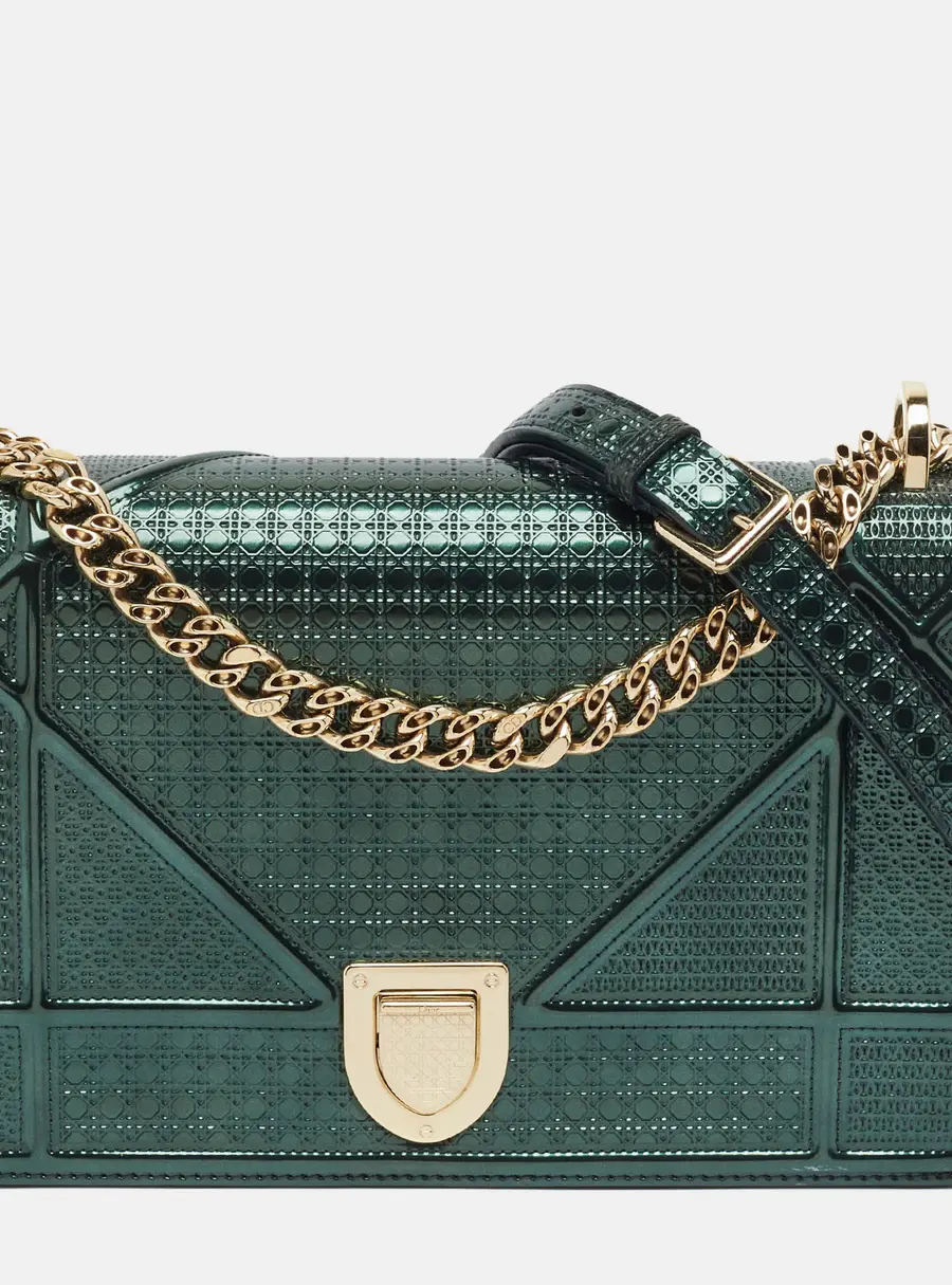 Dior Diorama Medium Green Microcannage Patent Leather Shoulder Bag