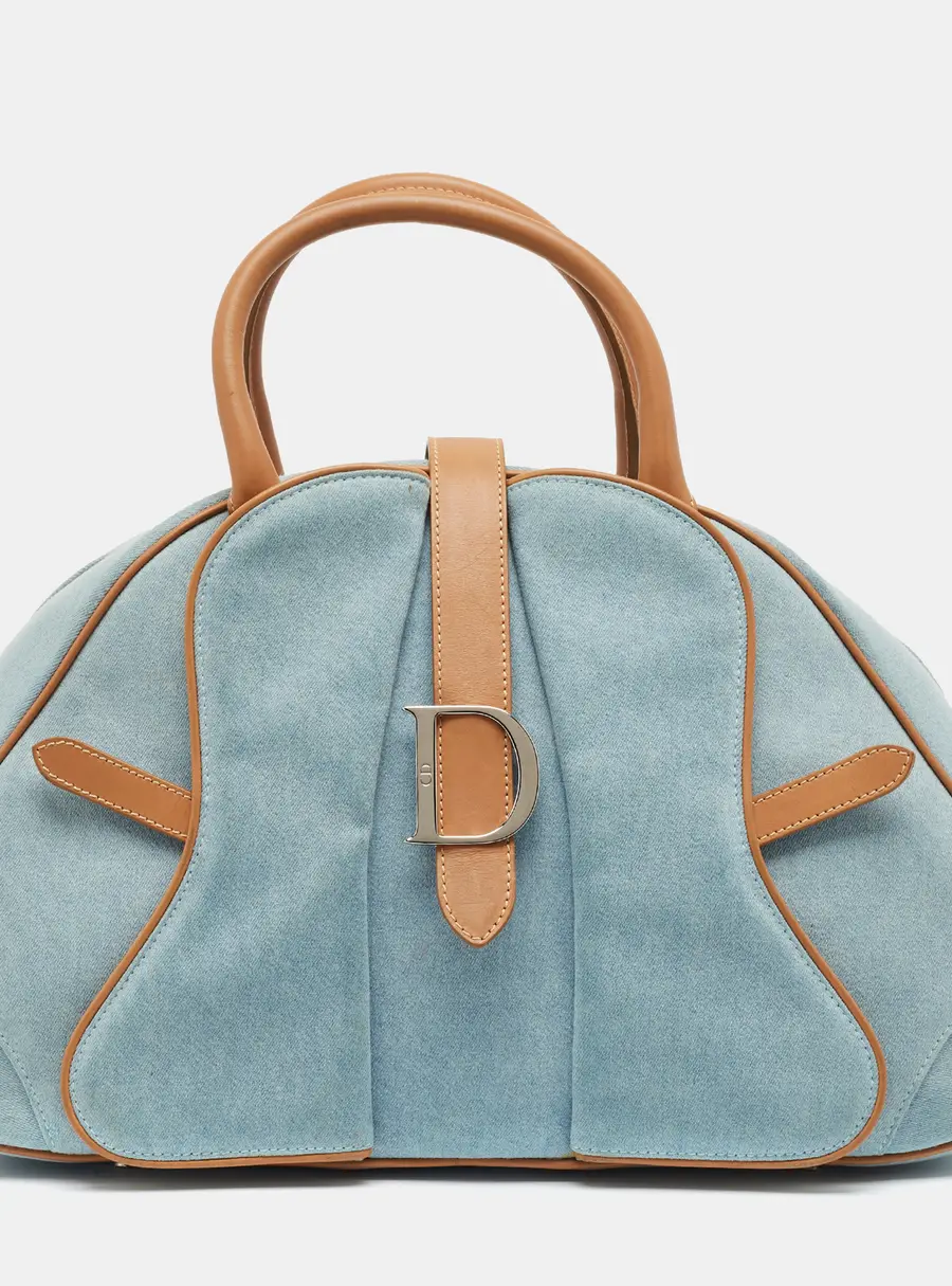 Dior Double Saddle Large Light Blue/Tan Denim Bowler Bag