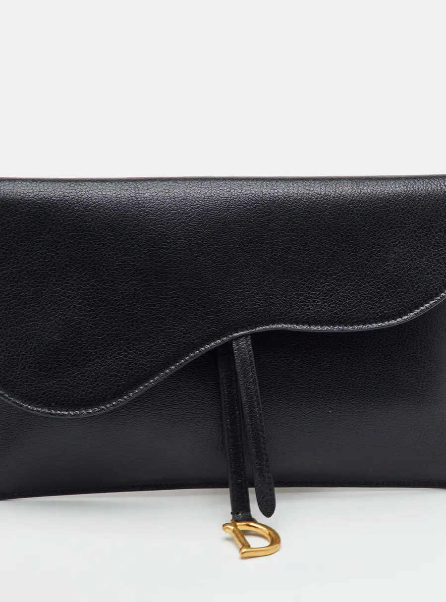 Dior Saddle Medium Black Leather Pouch