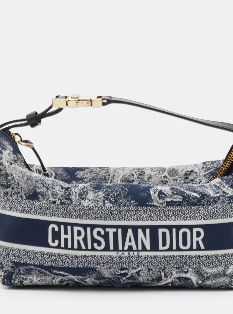 Dior Travel Nomad Blue Toile De Jouy Fabric and Leather Pouch