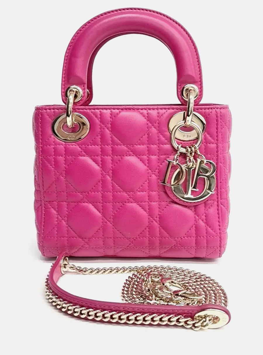 Christian Dior Lady Dior Mini Pink Cannage Lambskin Leather Top Handle Bag