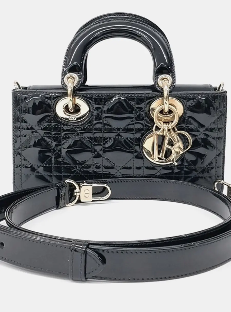 Christian Dior Lady D-Joy Small Black Patent Leather Shoulder Bag