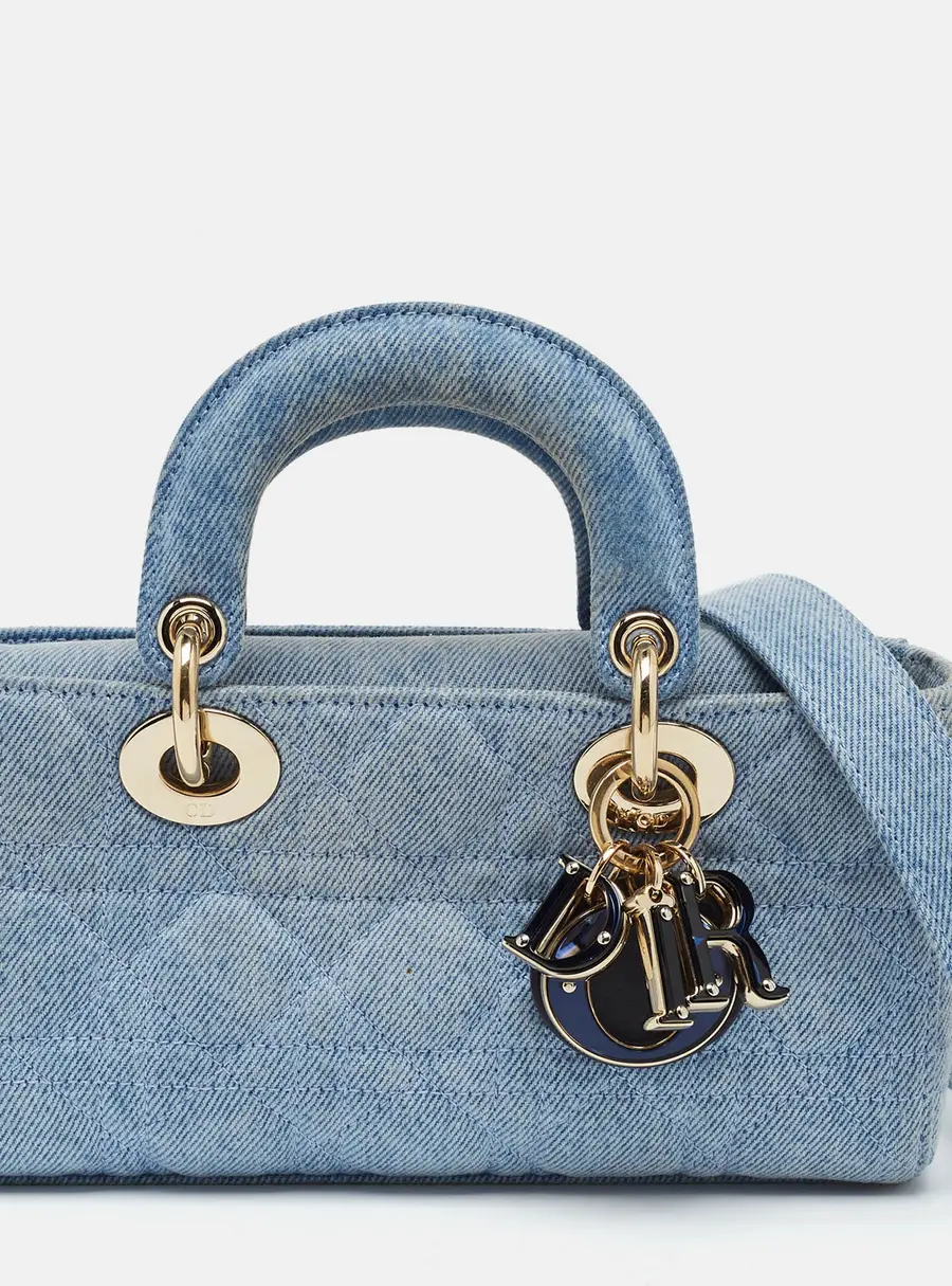 Dior Lady D-Joy Small Light Blue Cannage Denim Tote