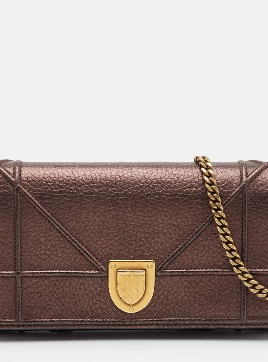 Dior Diorama Metallic Brown Cannage Leather Wallet On Chain