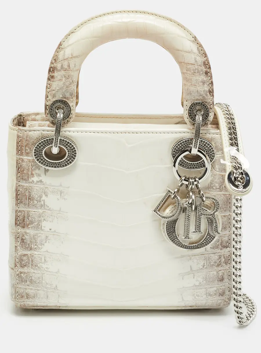 Dior Lady Dior Crystal Mini Off White Himalayan Crocodile Tote
