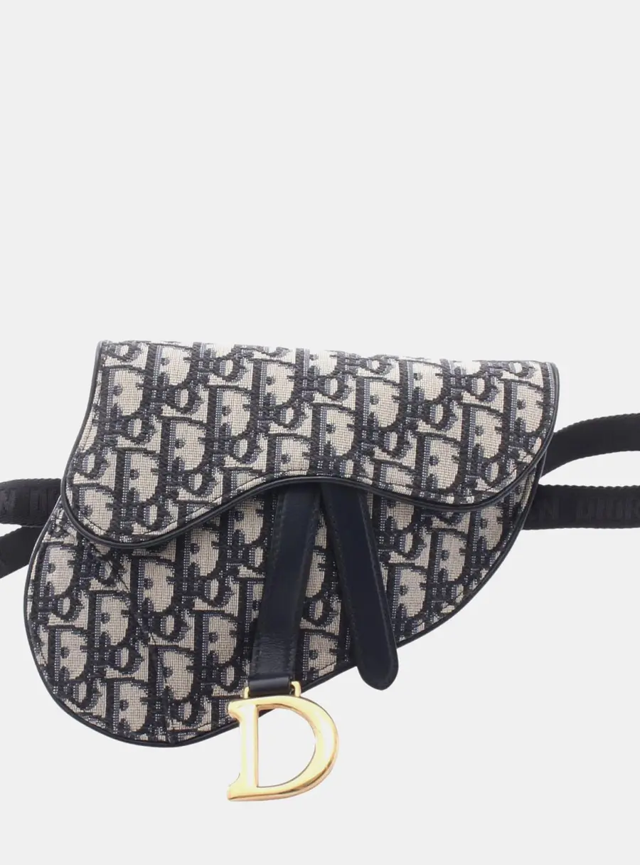 Christian Dior Saddle Blue Oblique Jacquard Canvas Leather Belt Bag