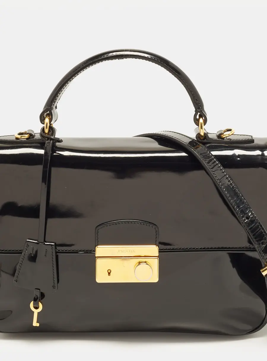 Dior Black Patent Leather Frap Top Handle Bag