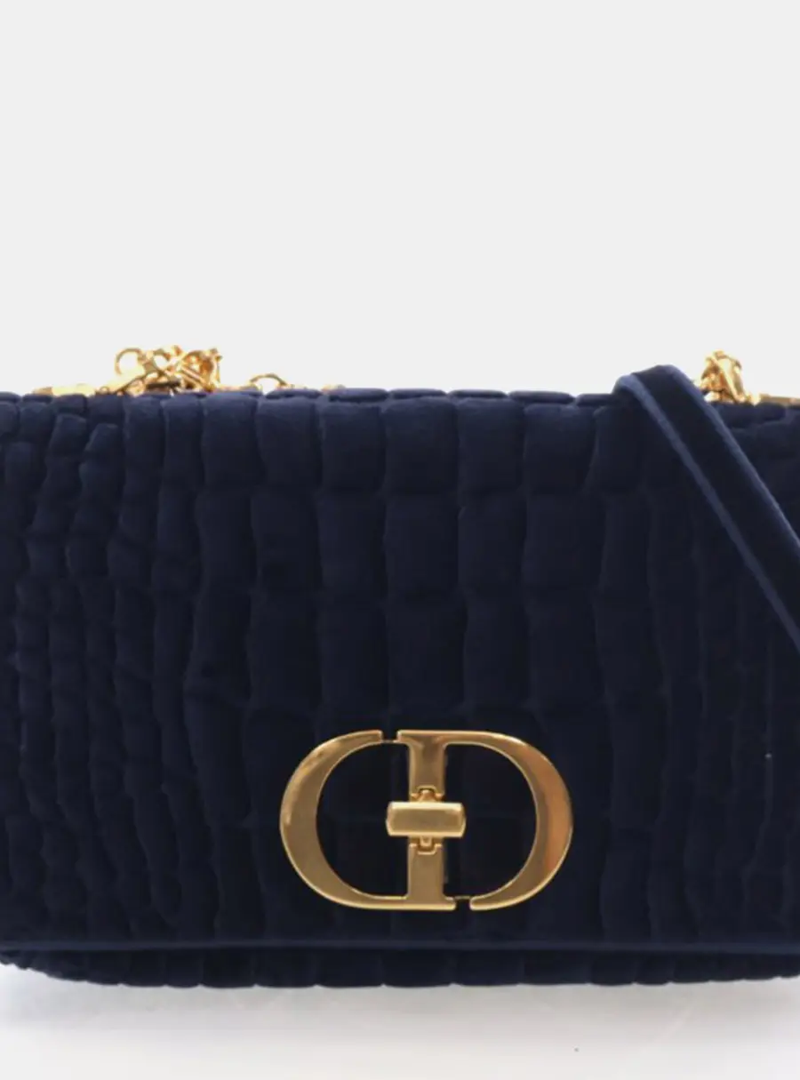 Christian Dior Caro Medium Blue Embroidered Velvet Crossbody Bag