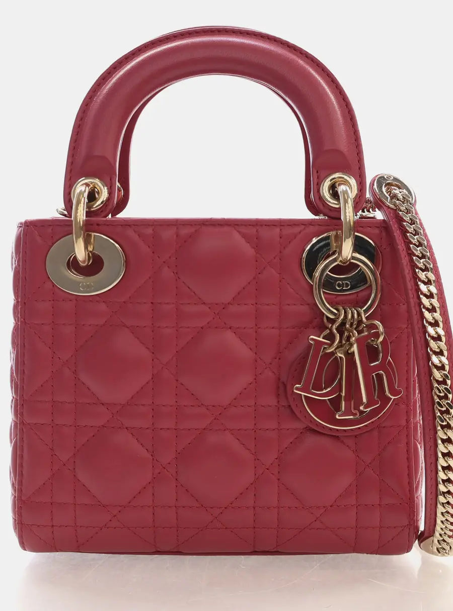 Christian Dior Lady Dior Mini Pink Lambskin Leather Top Handle Bag
