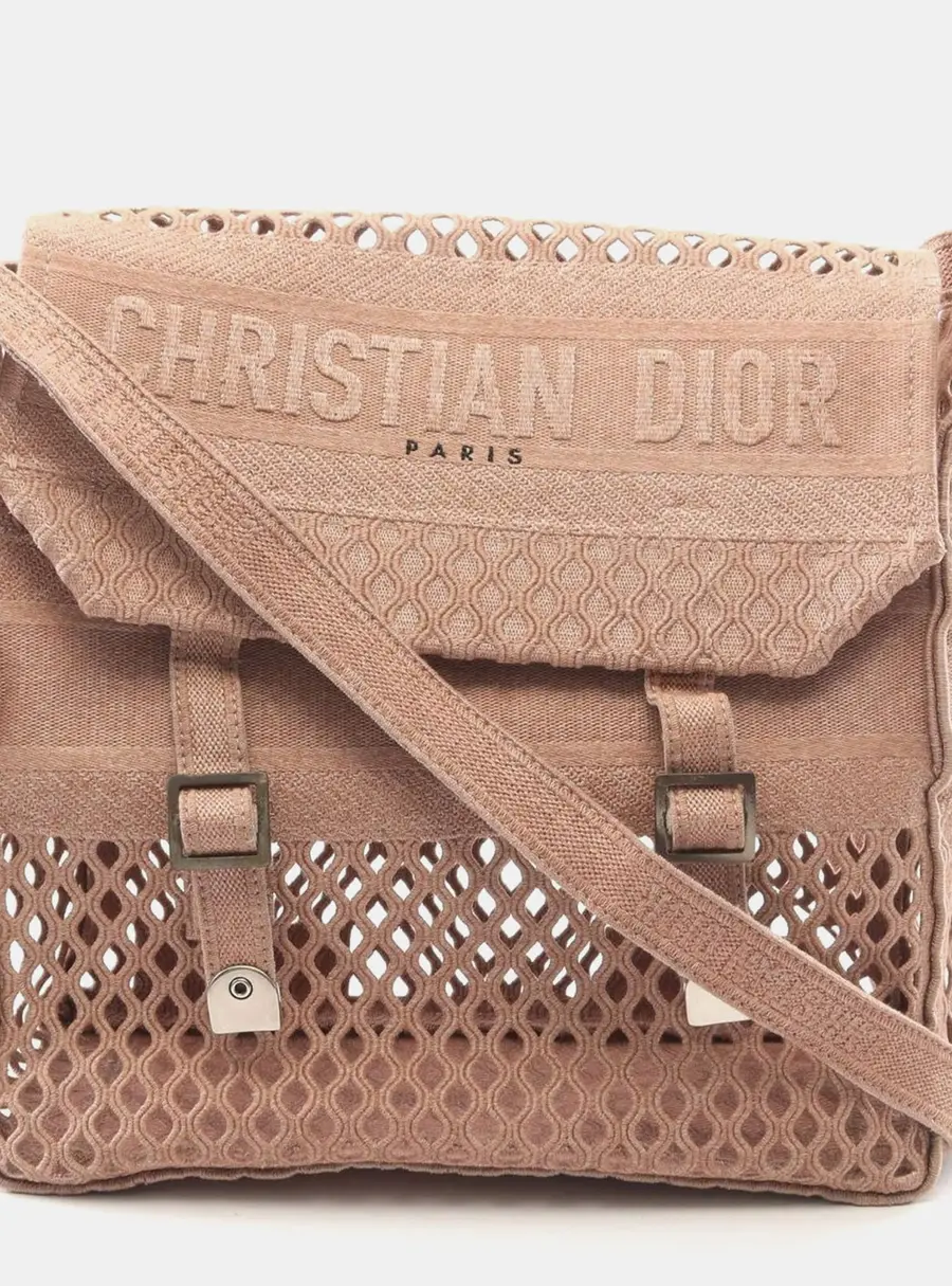 Dior Diorcamp Medium Pink Embroidered Mesh Canvas Messenger Bag