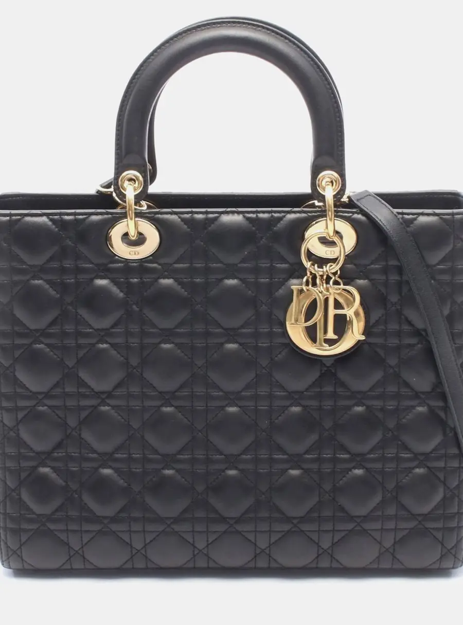 Dior Lady Dior Large Black Cannage Lambskin Top Handle Bag