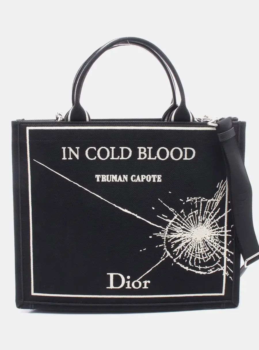 Dior Book Tote Black Embroidered Canvas Top Handle Bag