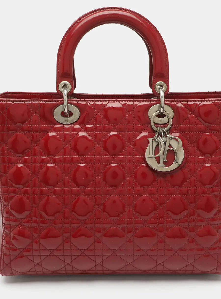 Dior Lady Dior Large Red Cannage Patent Leather Tote