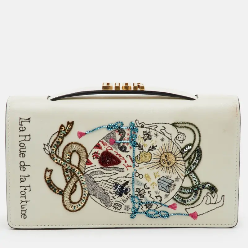 Dior "La Roue de la Fortune" Tarot Off White Leather Clutch