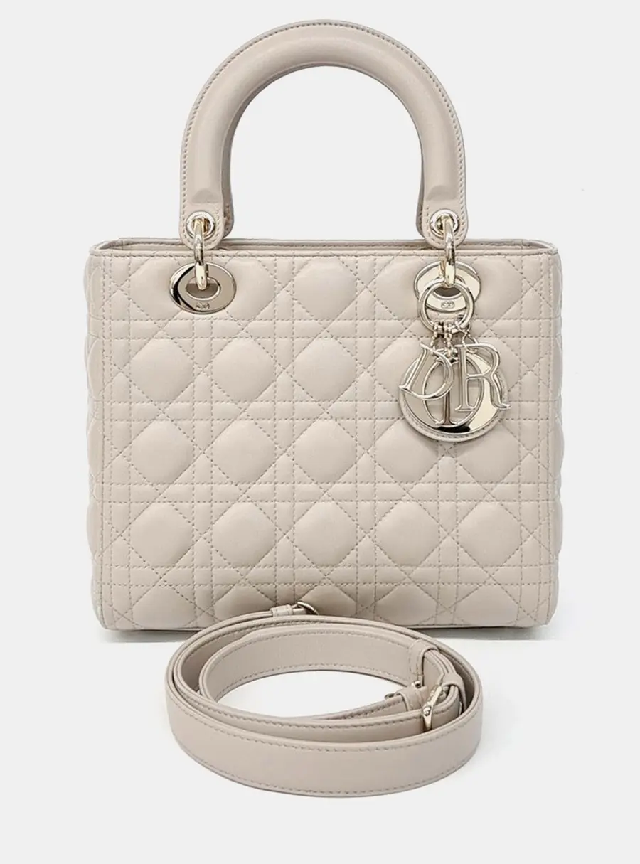 Dior Beige Leather Cannage Lady Bag Medium