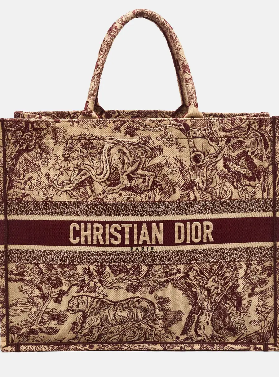 Dior Book Large Burgundy Toile De Jouy Embroidered Canvas Tote