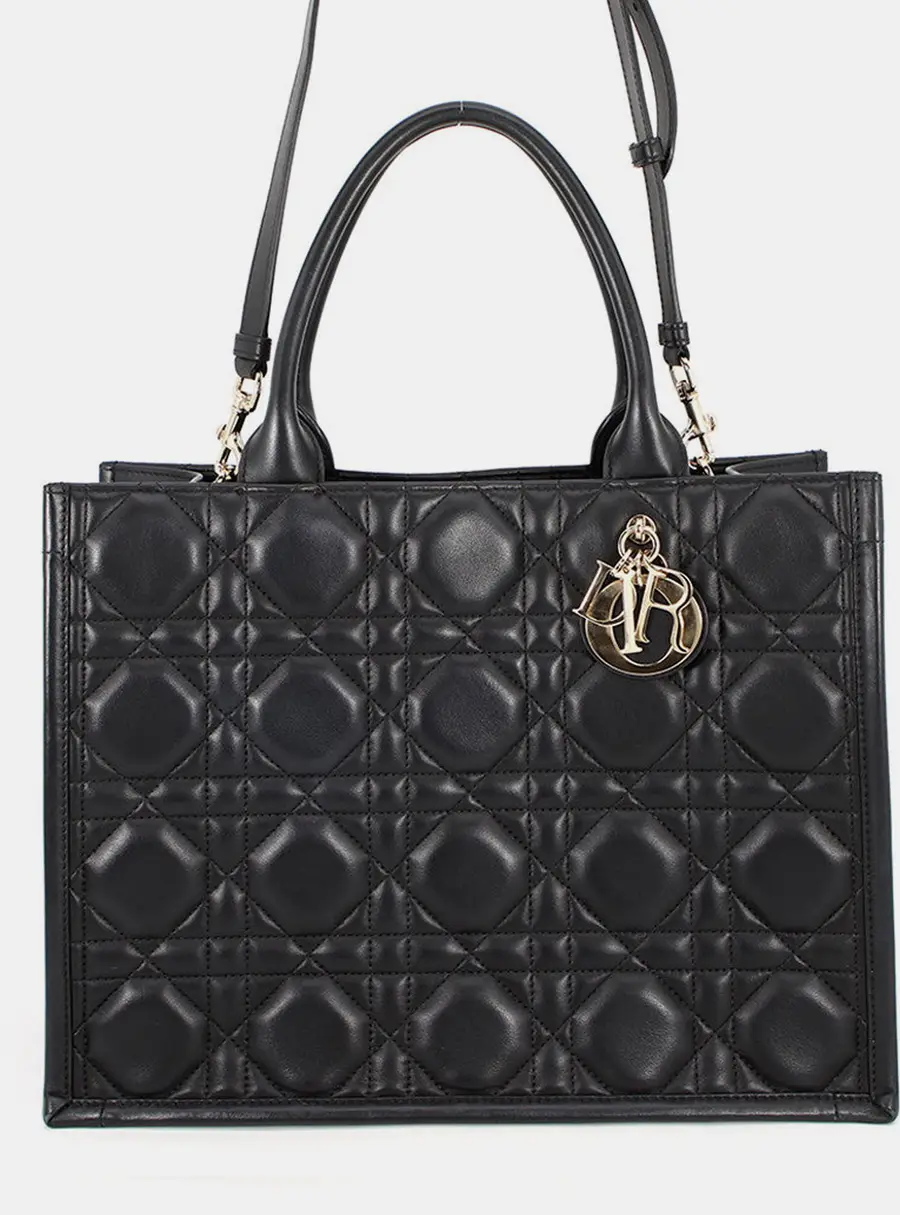 Dior Book Tote Medium Black Macrocannage Calfskin Leather Top Handle Bag