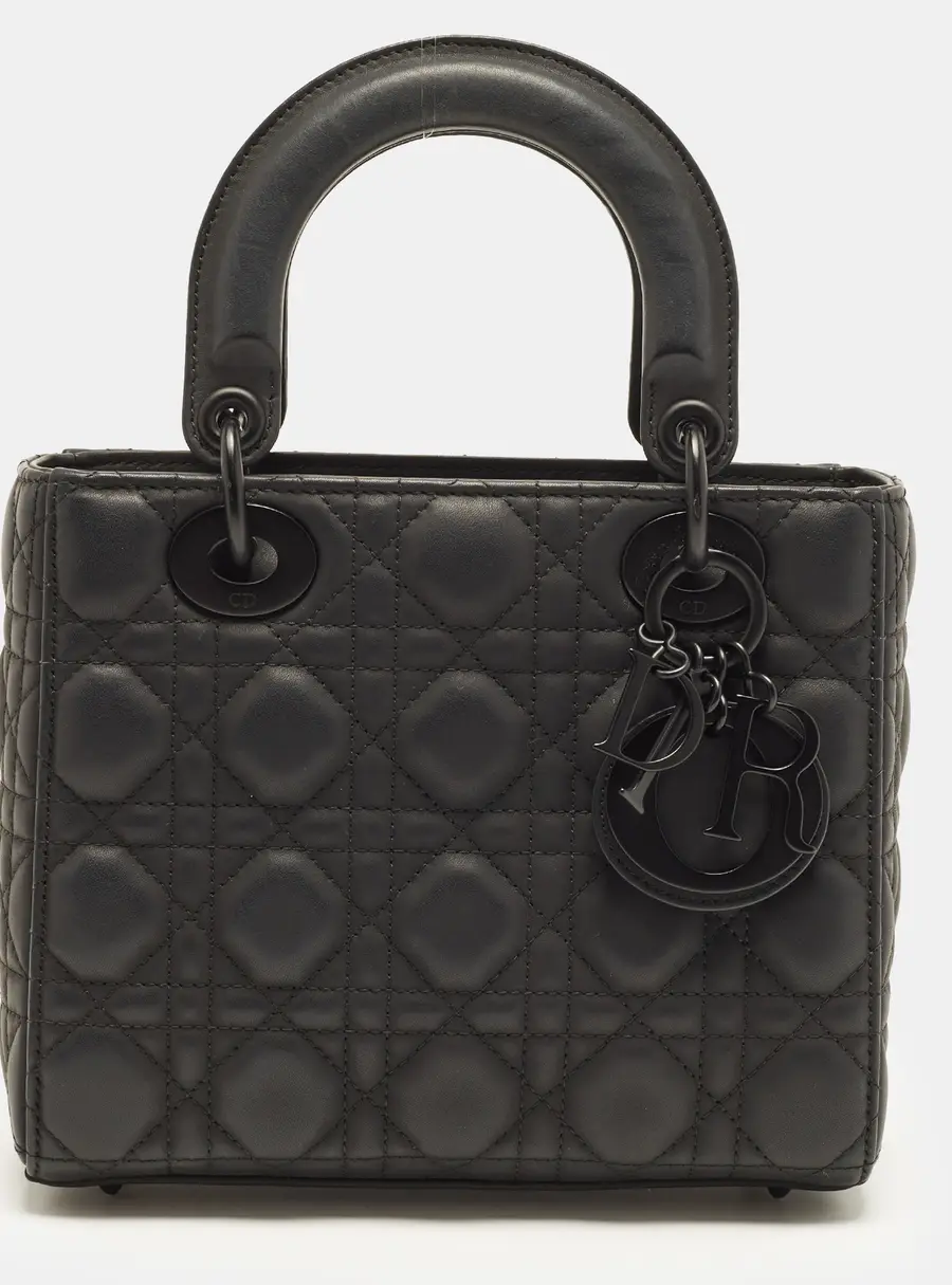 Dior Lady Dior Small Ultra Matte Black Cannage Leather Tote