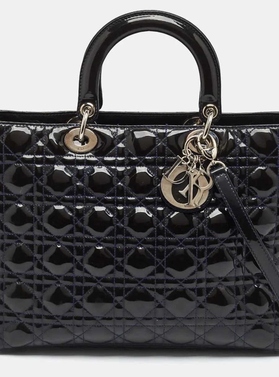 Dior Lady Dior Large Midnight Blue Cannage Patent Leather Tote