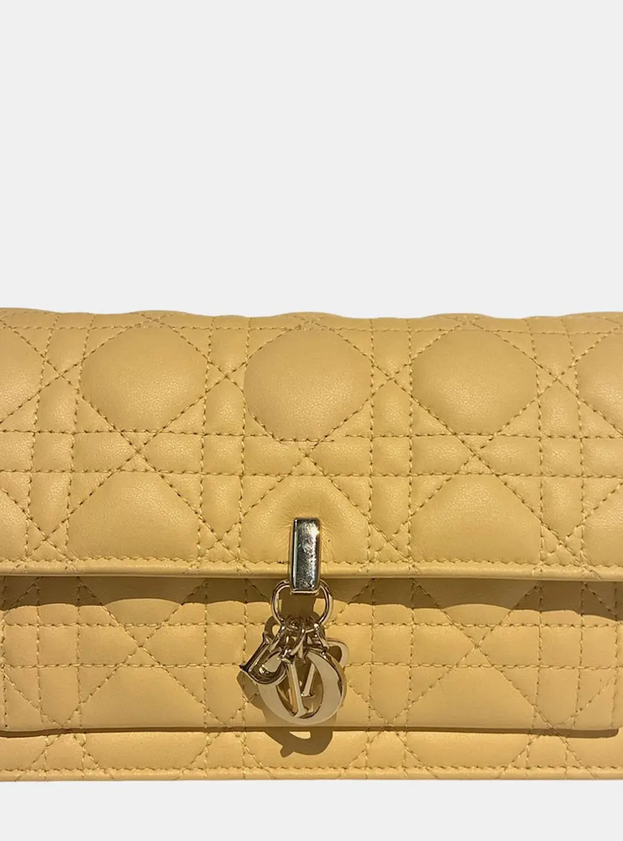Dior My Dior Daily Chain Pouch Light Yellow Cannage Lambskin Leather Shoulder Bag