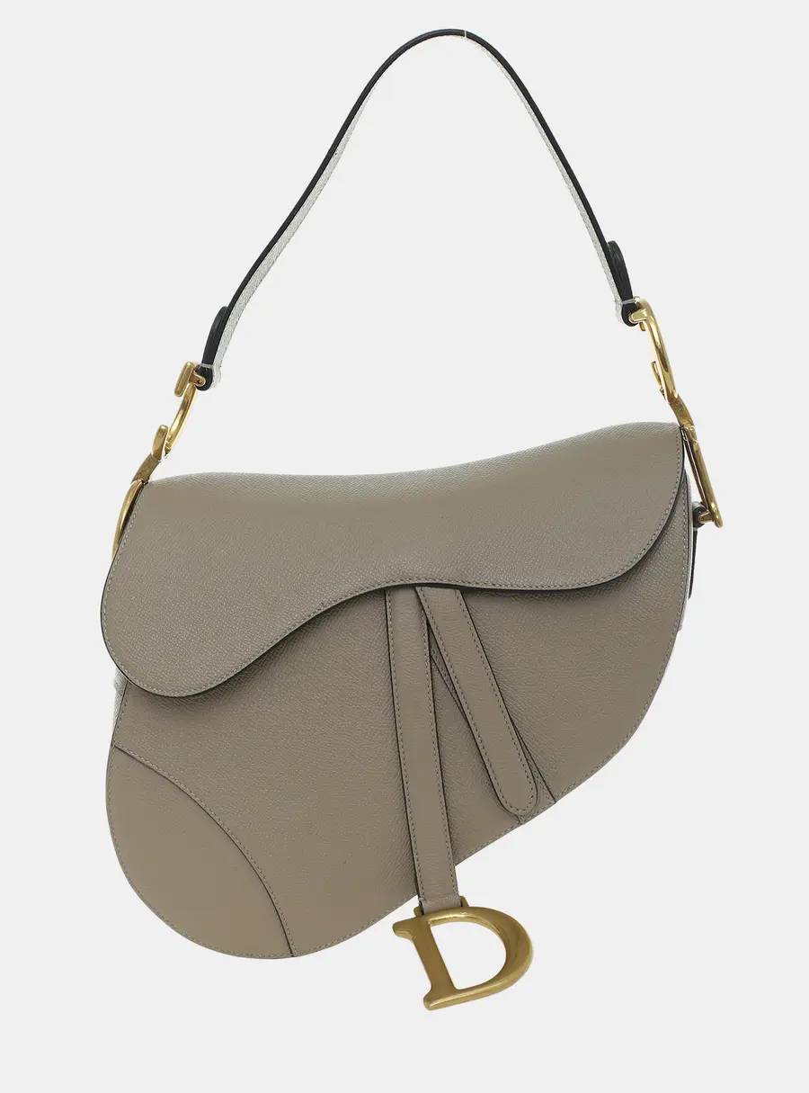 Dior Saddle Medium Gray Grained Calfskin Leather Shoulder Bag