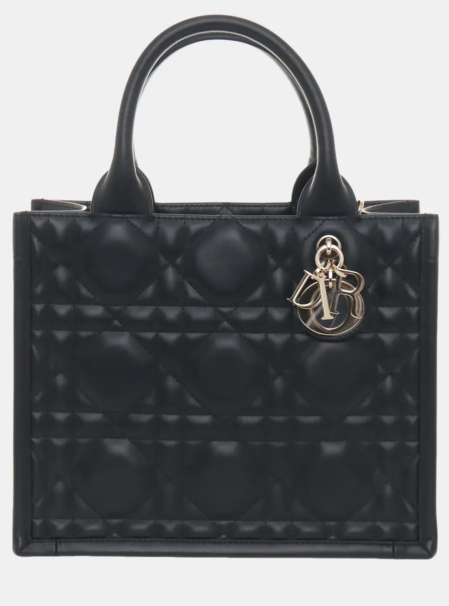 Dior Macrocannage Small Book Tote Black Quilted Calfskin Leather Top Handle Bag