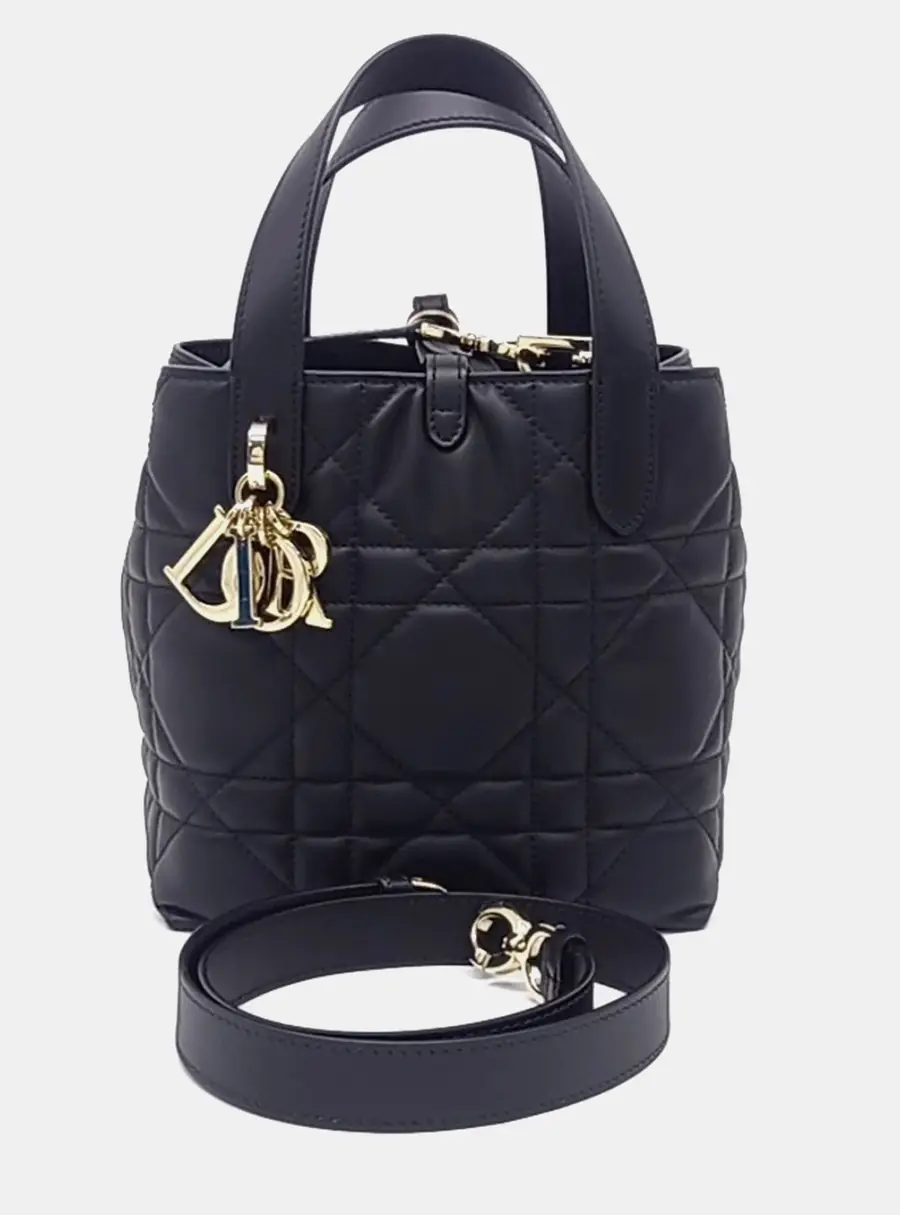 Christian Dior Toujours Small Black Calfskin Leather Top Handle Bag