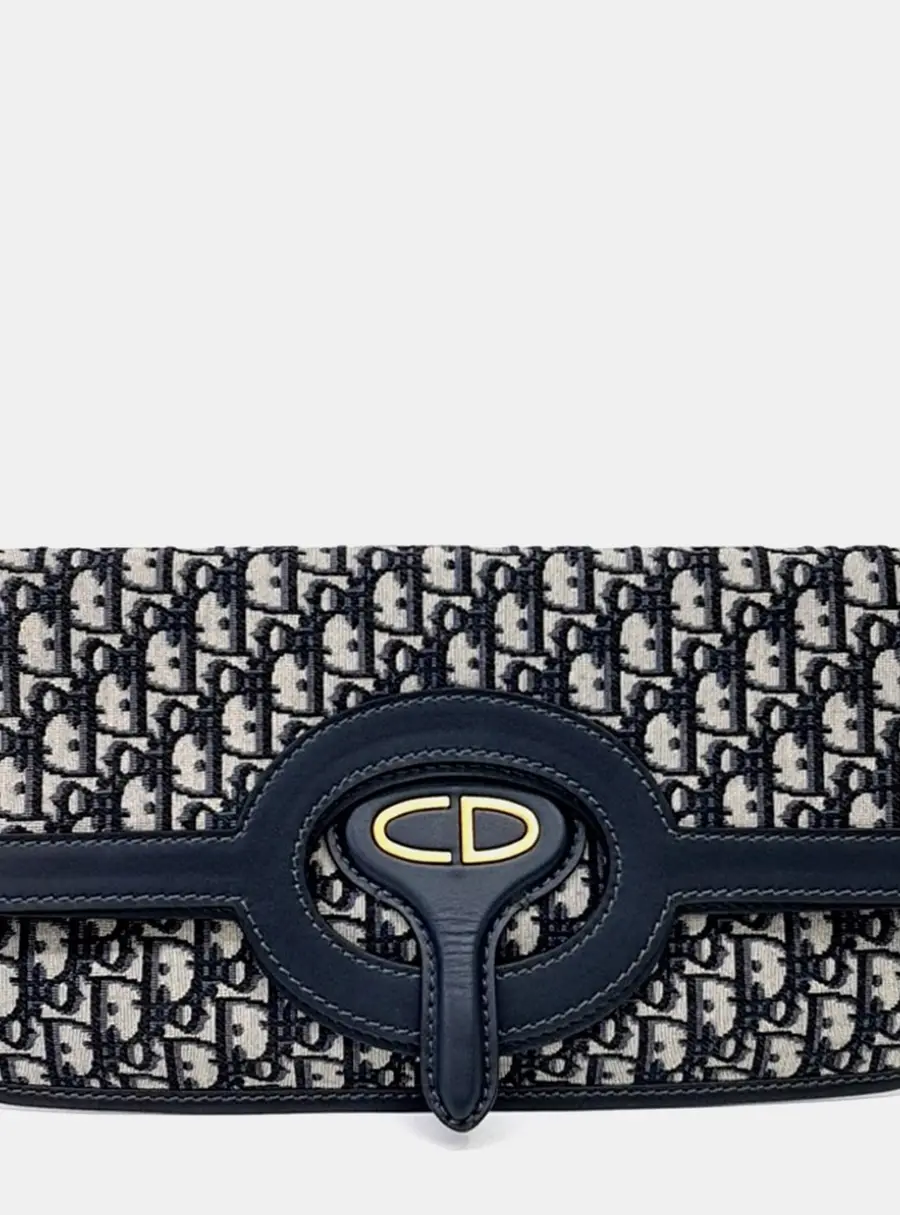 Christian Dior Oblique Beige/Navy Blue Canvas Folding Clutch M8604