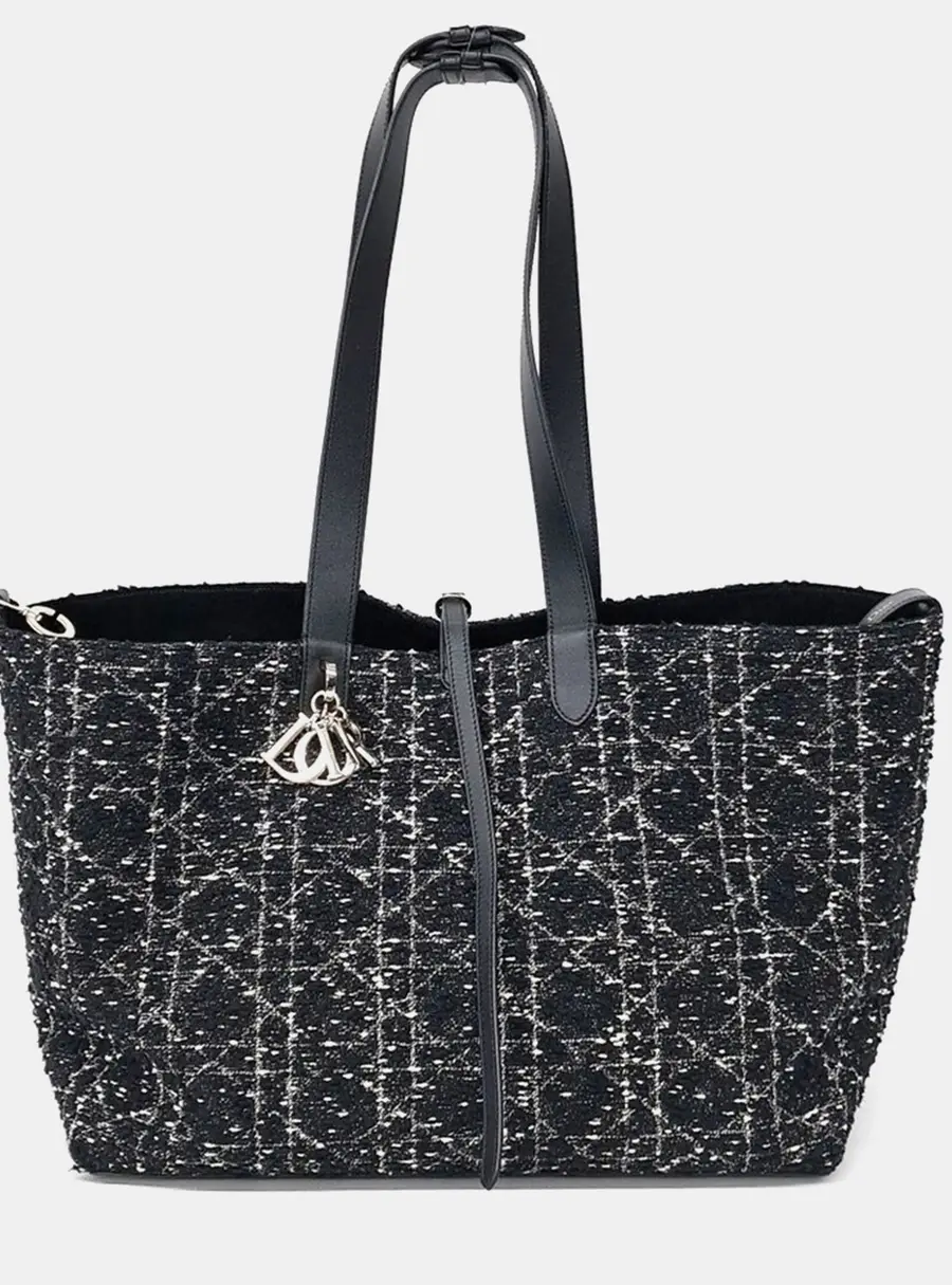 Christian Dior Tweed Toujours Black Multicolor Large Bag