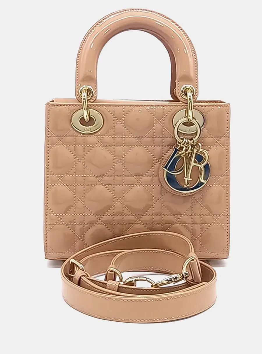 Dior Beige Pink Patent Leather Lady Bag Small