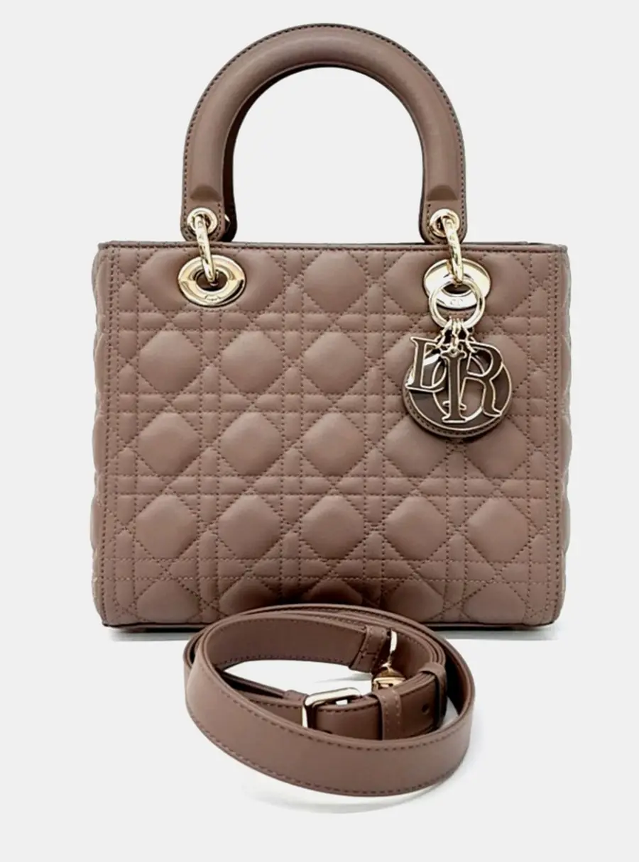 Dior Lady Dior Medium Brown Cannage Leather Top Handle Bag