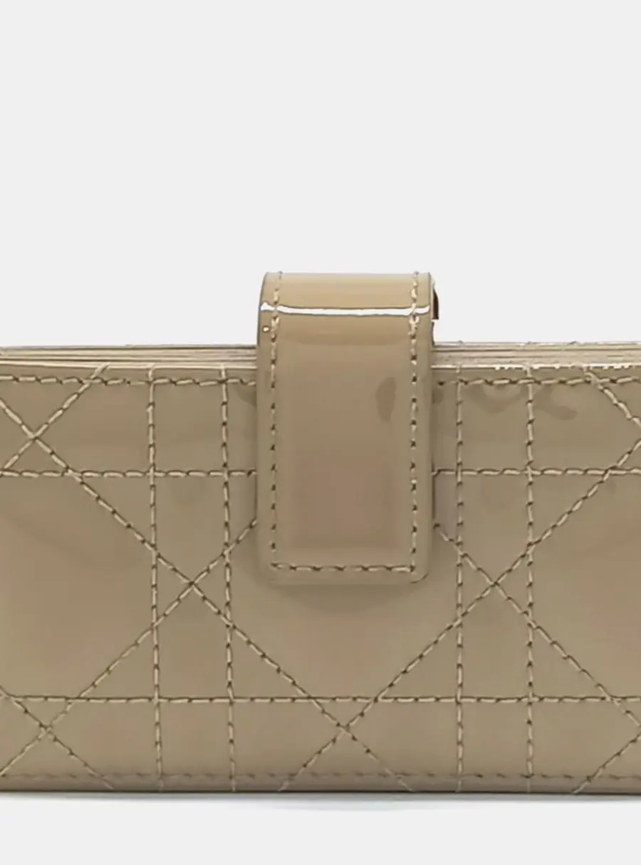 Dior Beige Patent Leather Cannage Accordion Card Holder