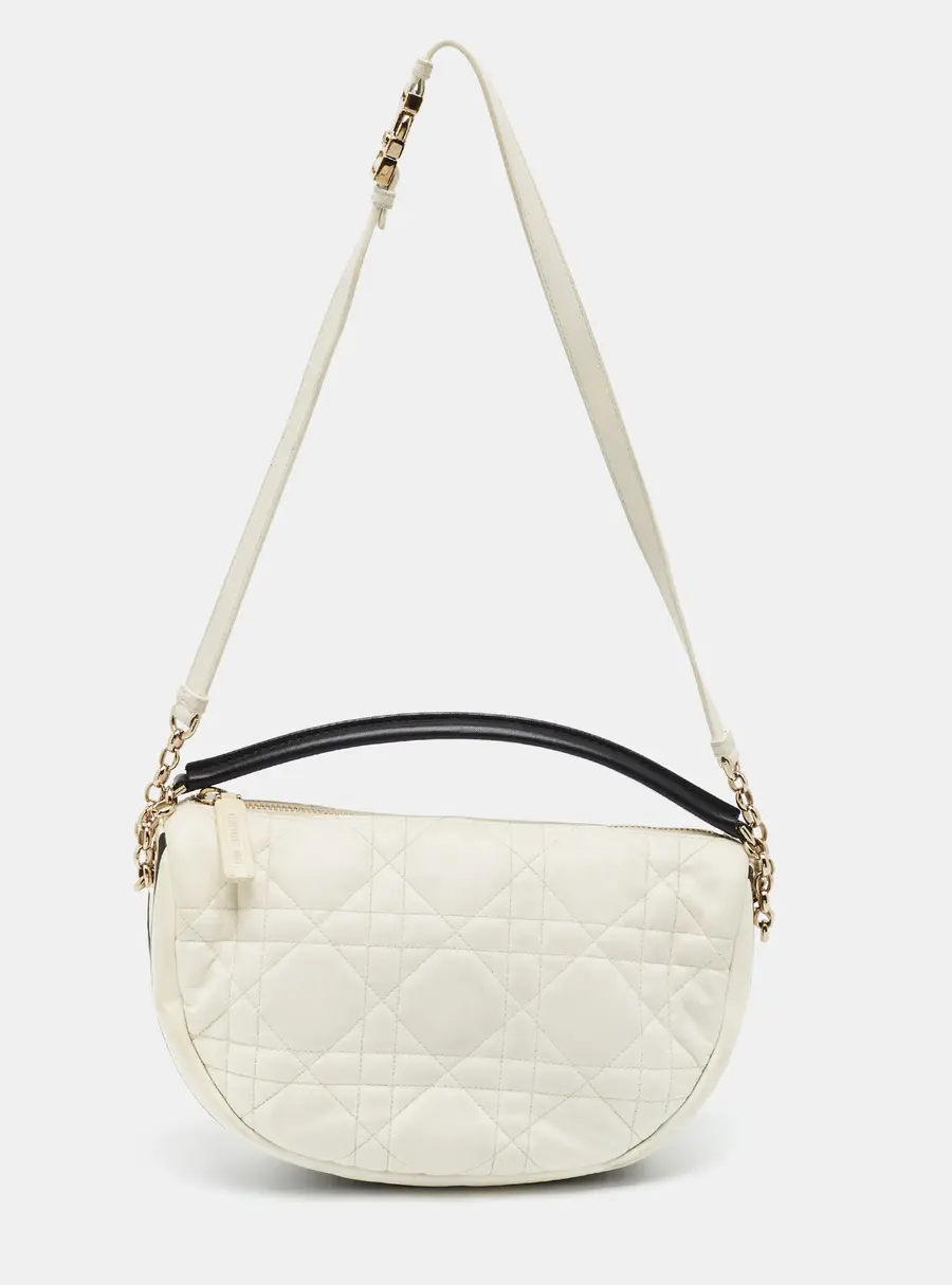 Dior Vibe Medium White/Black Cannage Leather Hobo