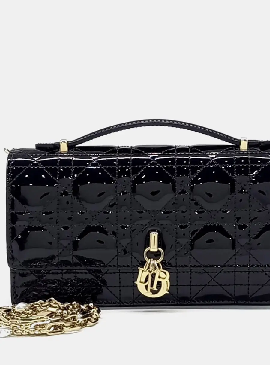 Christian Dior Black Patent Dior My Dior Top Handle Mini Bag