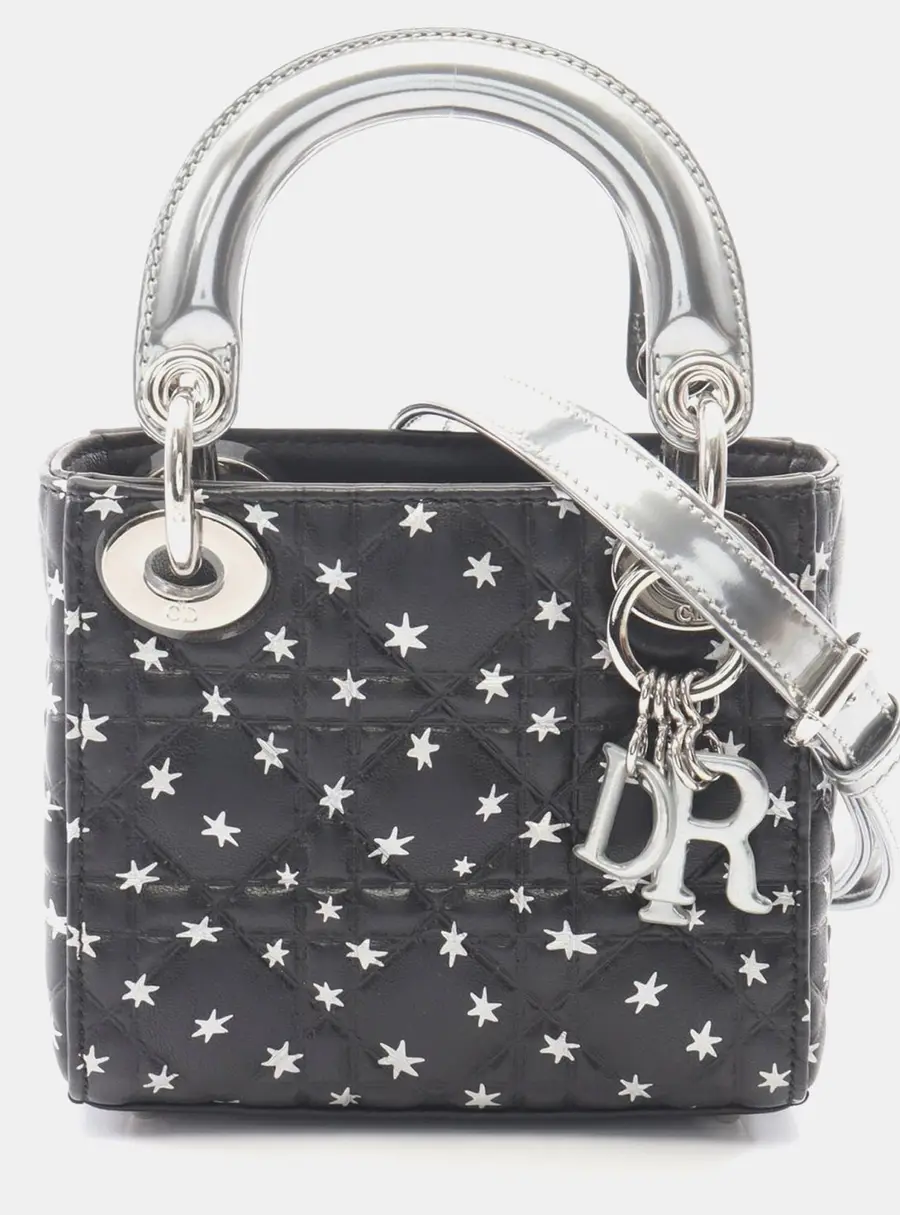 Dior Lady Dior Mini Black Leather Top Handle Bag