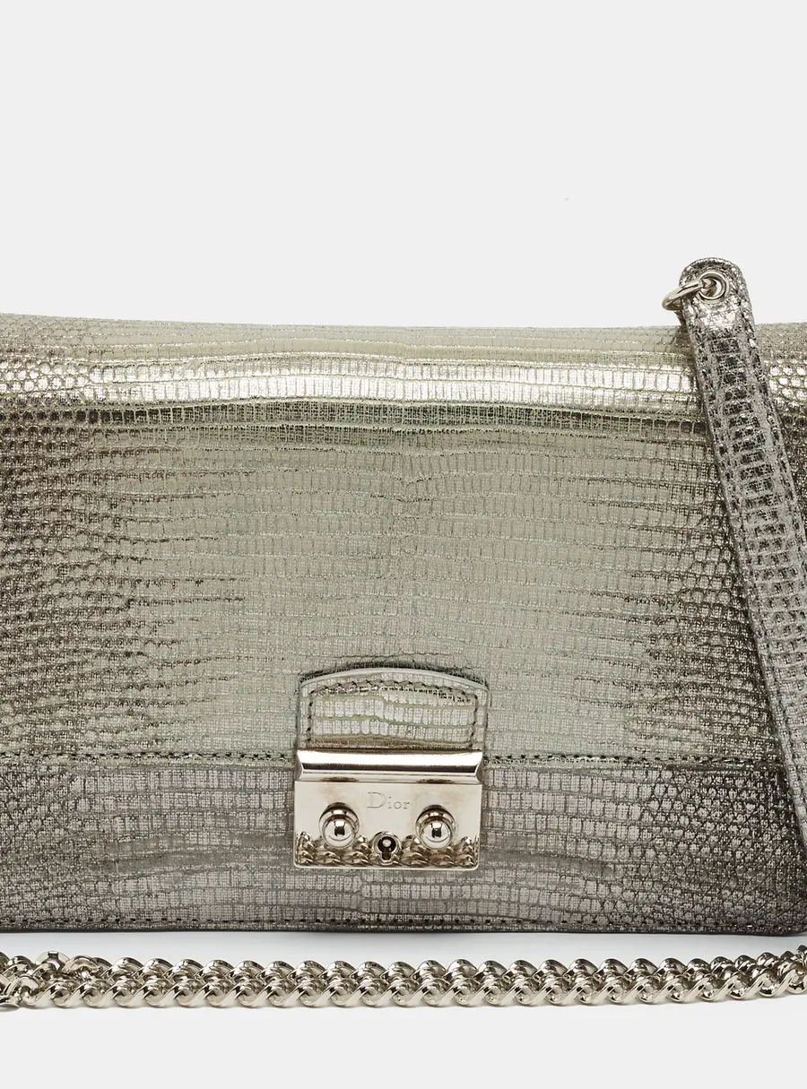 Dior Miss Dior Promenade Silver Lizard Shoulder Bag