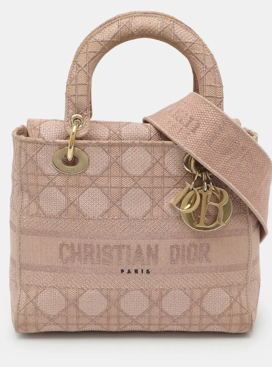 Dior Lady D-Lite Medium Beige Cannage Embroidered Canvas Tote