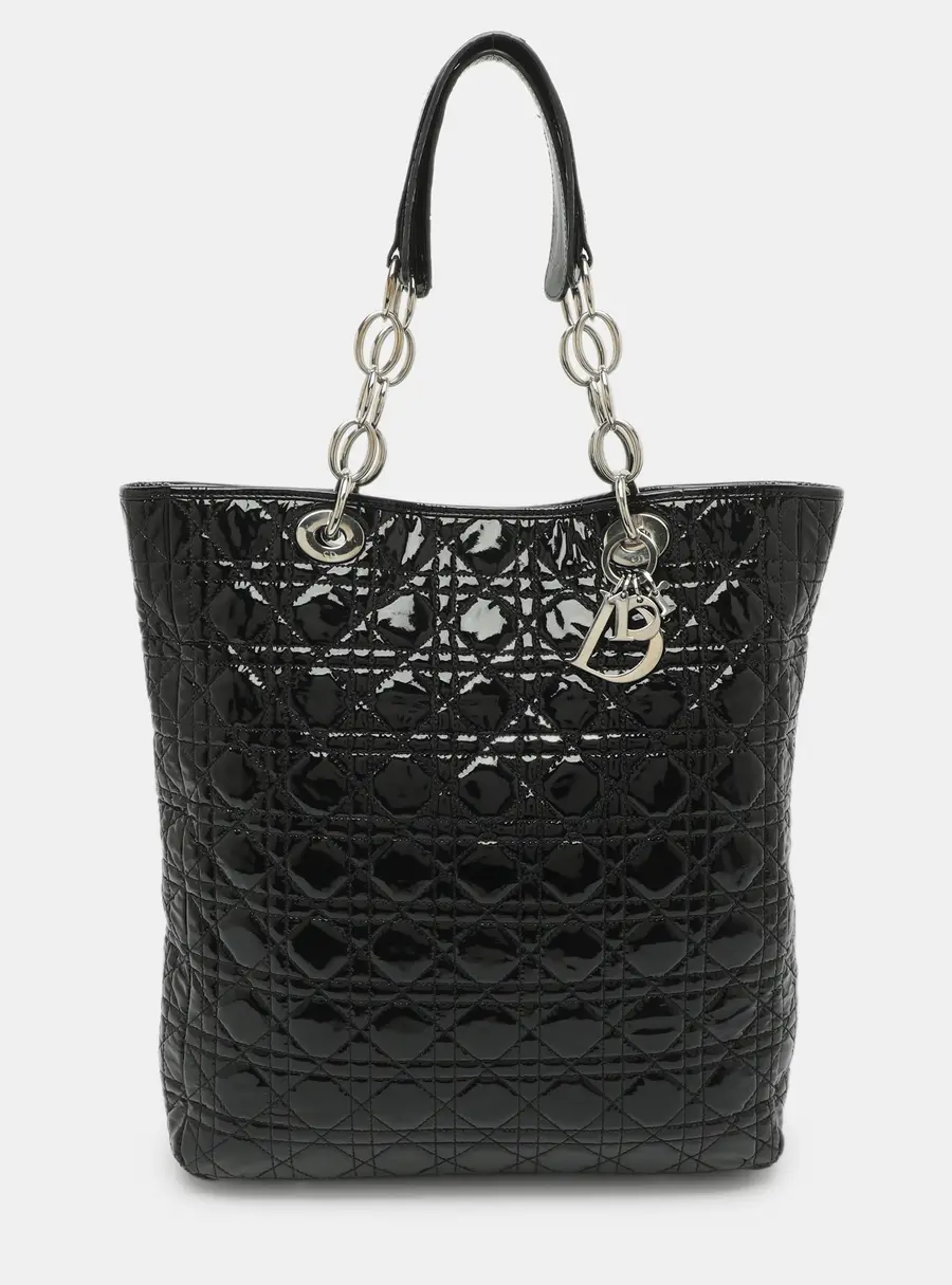 Dior Soft lady Dior Black Cannage Patent Leather Tote