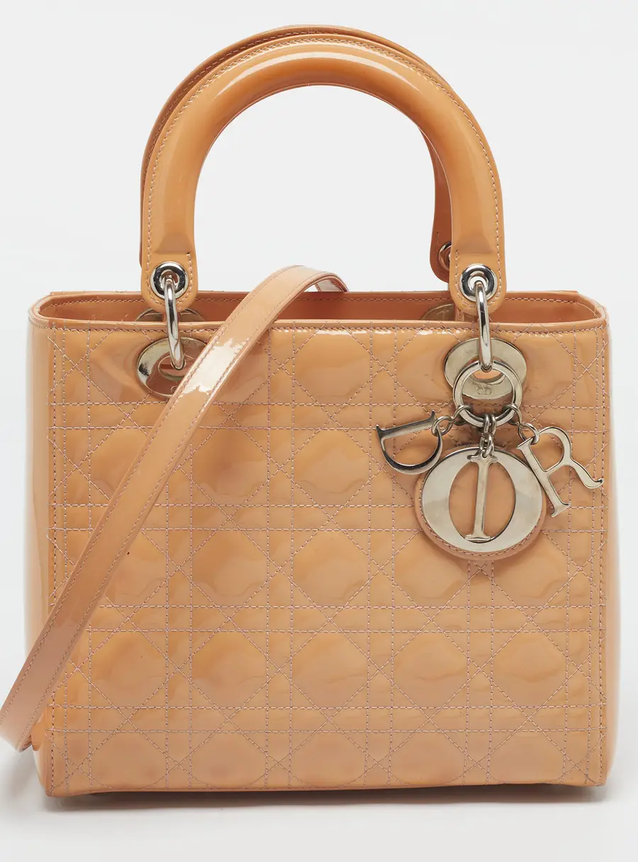 Dior Lady Dior Medium Beige Cannage Patet Leather Tote