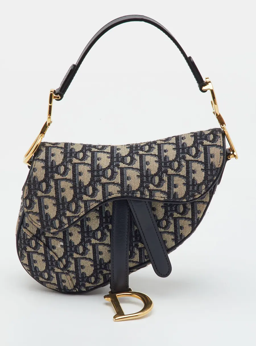 Dior Saddle Mini Navy Blue Oblique Canvas and Leather Bag