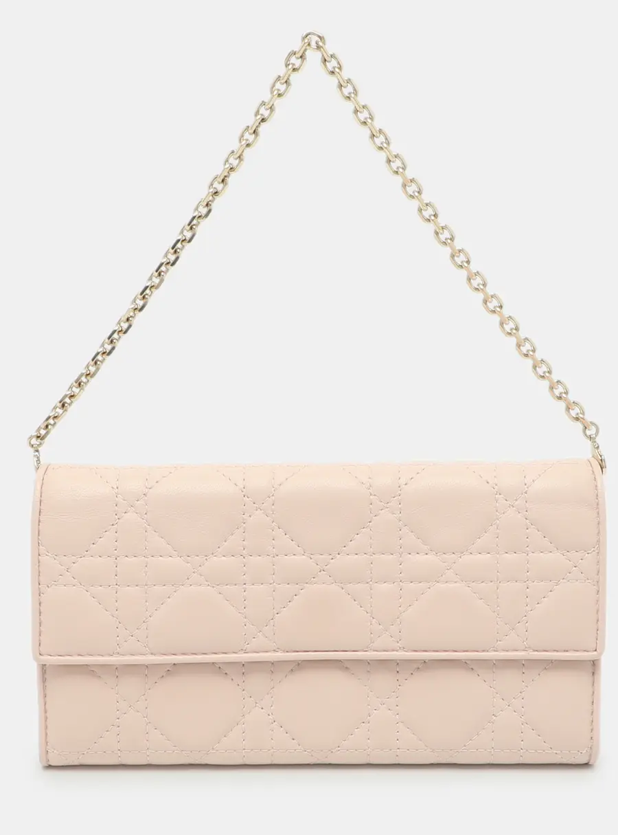Dior Lady Dior Pink Cannage Leather Wallet On Chain