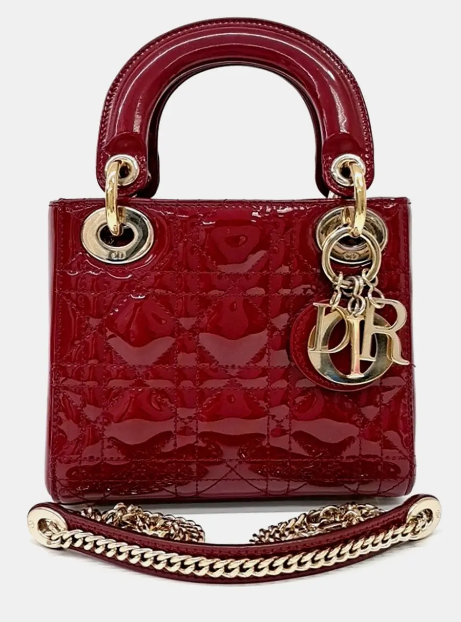Dior Red Patent Leather Patent Cannage Lady Bag Mini